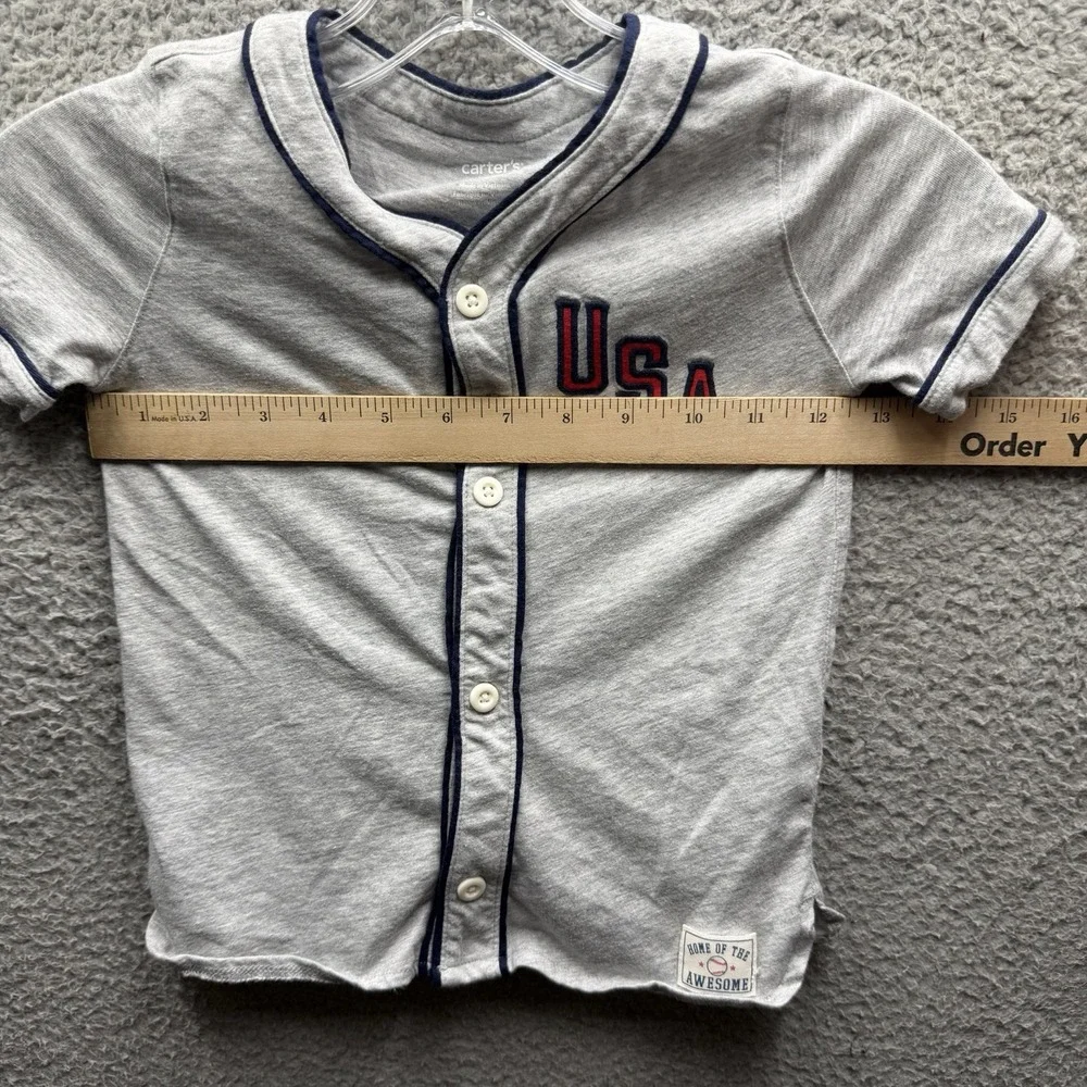 Carters Shirt Toddler Boy Size 4T Grey USA Short Sleeve Button Down Shirt 4T